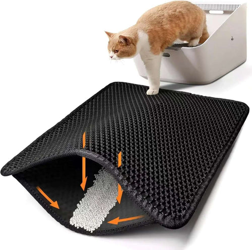 Cat Litter Trapping Mat with a cat approaching a litter box, designed to trap stray litter effectively.
