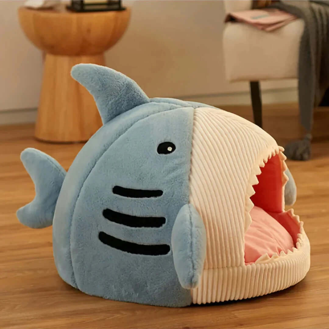 Luxury Plush Shark Pet Bed - Cozy and playful shark design for pets to snuggle and feel safe.