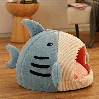Luxury Plush Shark Pet Bed - Cozy and playful shark design for pets to snuggle and feel safe.